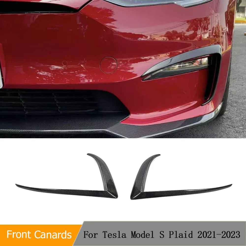 Carbon Fiber Car Front Bumper Canards Air Vent Trim Cover Fins for Tesla Model S Plaid 2021-2023 Front Bumper Protector Guard