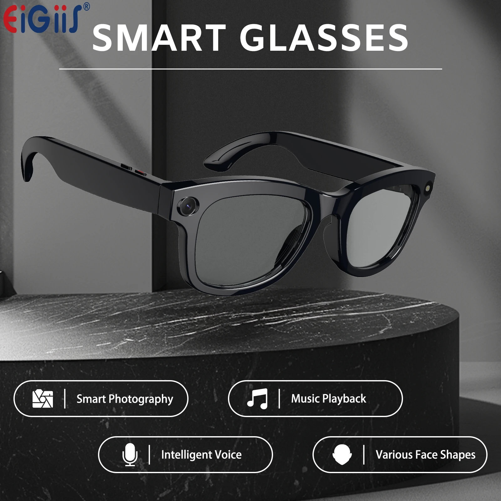

2025 EIGIIS AI Smart Glasses with Real-Time Translation & Voice Control HD Camera Hands-Free Assistant Lightweight Sunglasses