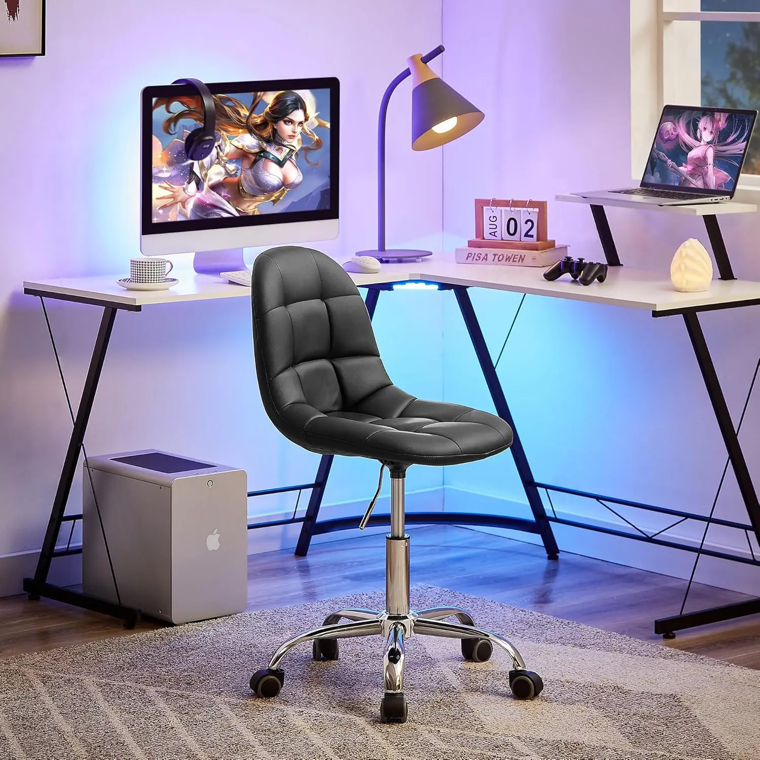 

Soft Desk Chair with Lumbar Support, Adjustable Height & 360° Swivel - Perfect for Study, Work & Makeup, Supports 330 Lbs