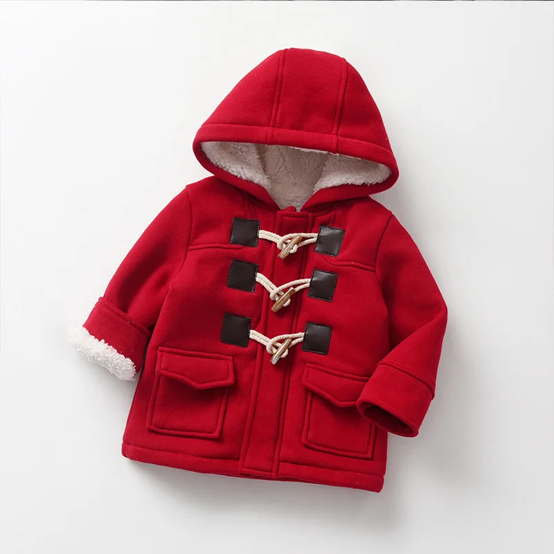 Jaket bertudung bayi, kasual hangat musim gugur musim dingin lengan panjang berkerudung mantel bulu domba kancing Anorak pakaian sehari-hari untuk usia 1 tahun