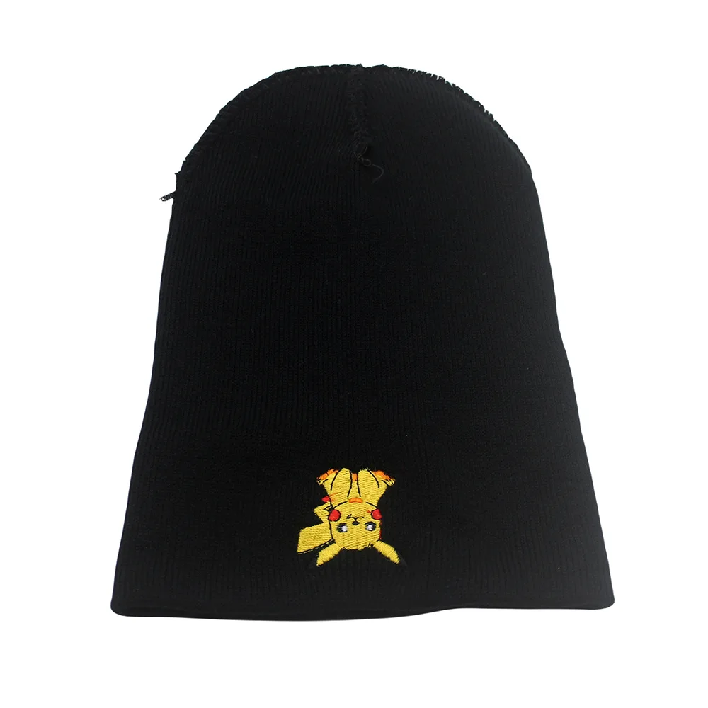 Minisoの新しいピカチュウ刺繍ニット帽漫画ポケモン秋と冬暖かいウール帽子プルオーバー防寒帽子