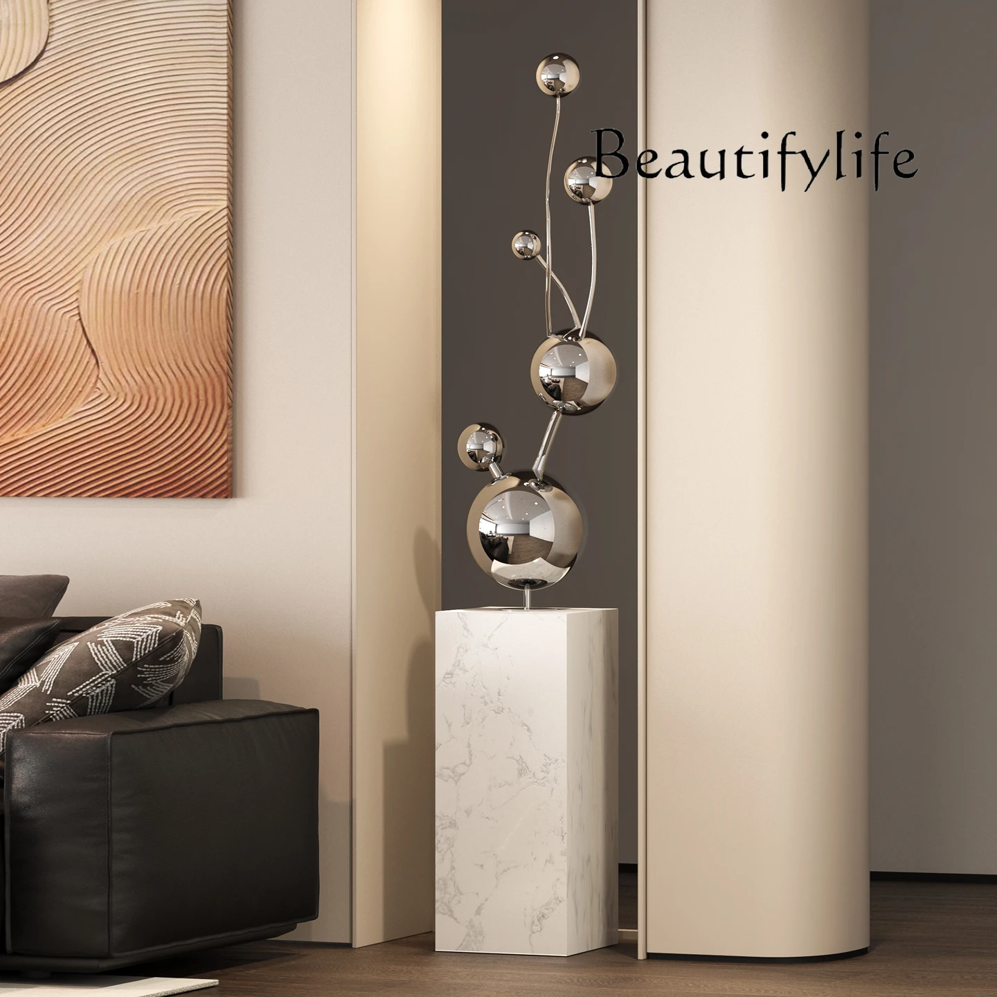 Light luxury stainless steel geometric ball metal floor ornament modern art TV cabinet exhibition hall hotel model room decorati