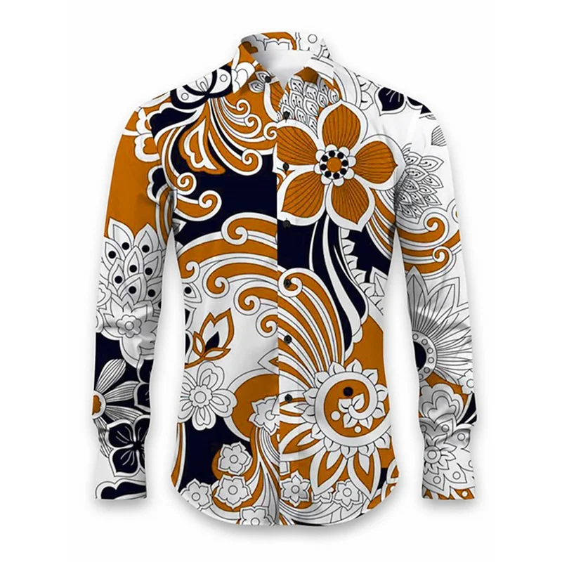 Flower Plants Pattern Hawaiian Shirts For Men Colorful 3D Printed Blouse Spring Autumn Casual Loose Aloha Shirts Long Sleeves