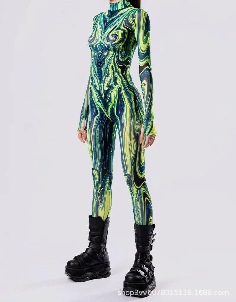 3D-Druck Cyberpunk Damen Strumpfhose Jumpsuit Halloween Feiertagsparty Cosplay Kostüm Elastische Bodysuits Rompers Damen Zentai – Detail 5