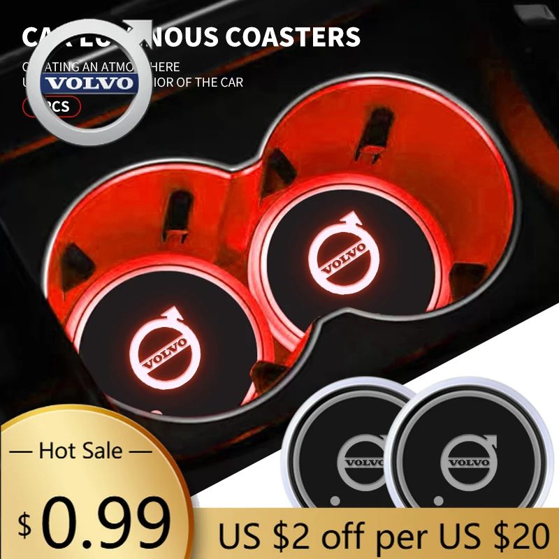 

Колпаки ступицы 7, цветной светодиод для Volvo XC60 XC40 XC70 XC90 R, дизайн логотипа, автомобильный коврик для чашки с водой, держатель для напитков, подставка, светильник, декоративный Acce