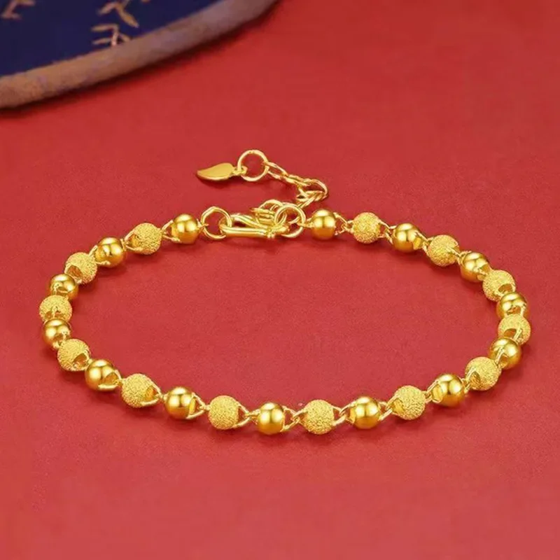 

Luxury 24K 9999 Pure Gold real gold Women's Beaded Bracelet Adjustable Bracelet