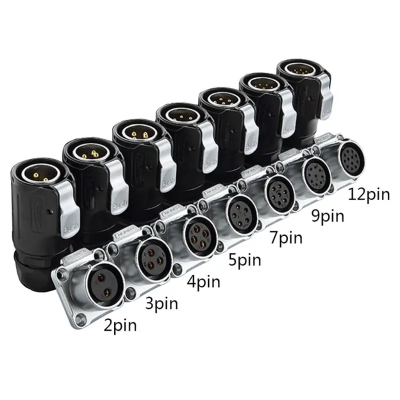 

Waterproof LP20 for DC Volt 2 5 7 9 Pin Connector Male Plug and Female Socket 2/5/7/9-pin Panel Mounting Wire Connector