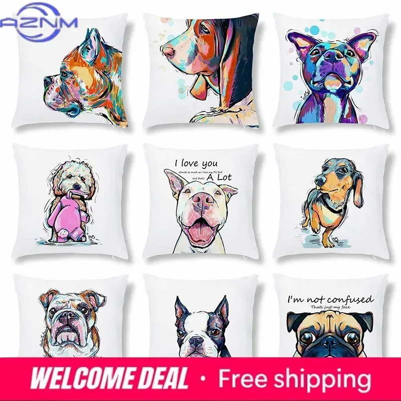 Customizable Home Square Soft Sofa Bed Pillow Cover Painted Dog   Decorative Cartoon Puppy