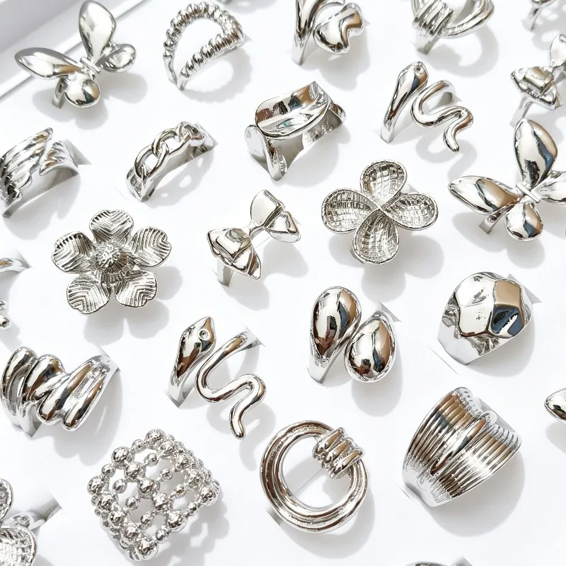 100pcs Antique Silver Gold Mixed Styles Alloy Stackable Adjustable Open Rings Wholesale for Women