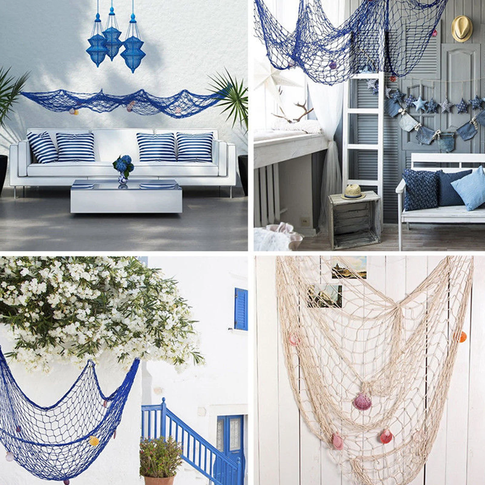 

Beige Nautical Mediterranean Style Fish Net Decorative Wall Hanging Fishing Net for Luau Birthday Party Home Decor