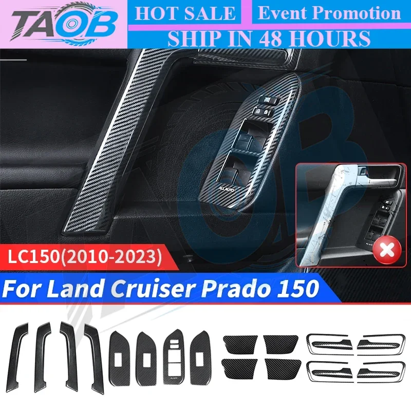 For Toyota Land Cruiser Prado 150 Carbon Fiber Texture Modified Car Door Handle Decorative Glass Switch Button Accessories