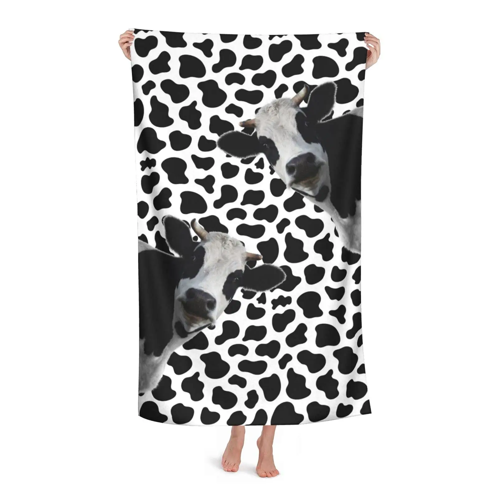 Cow Print Beach Towels Black White Cow Spots Beach Towel Oversized Quick Dry Animal Cow Bath Towel Large Absorbent Yoga Towel