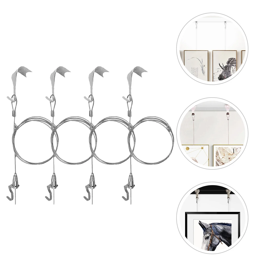 4 Sets Wire Rope Picture Frame Hanging Rope Hanging Cord Hooks 0.5m Adjustable Heavy Duty Frame Hanger DIY Supplies