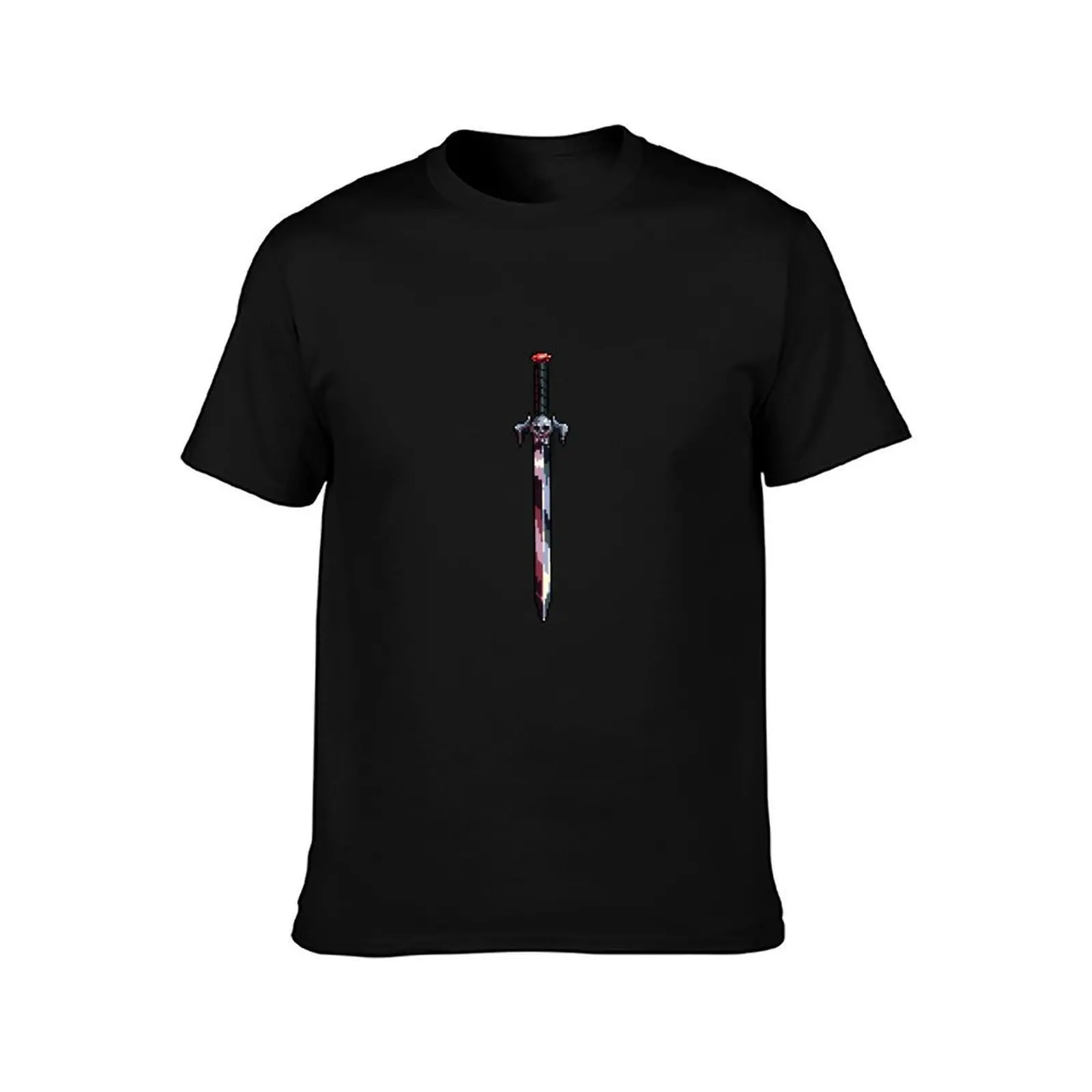 Pixel Skull Sword T-Shirt Gym Wear Breathable Short Sleeve Tee T-Shirt