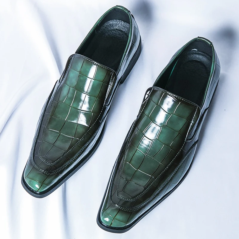 dark green dress shoes Sparkly Loafers | Rhinestone Design a modern silhouette Men's Green Dress Shoes