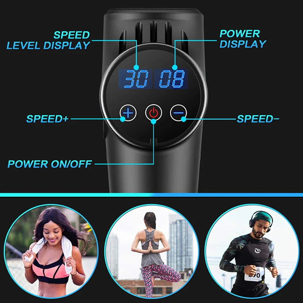 XFOX 4x Impact Deep Muscle Massage Gun Electric Percussion Pistol Massager For Body Neck Back Leg Fitness Tool 30 Levels