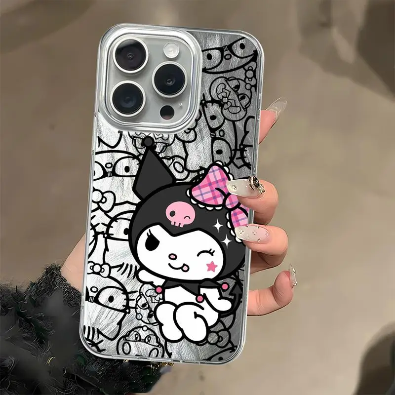 Cute Kuromi Luxury Case For Apple iPhone 15 11 13 14 Pro Max 12 15 Plus Feather Yarn Fashion Bumper Phone Cover