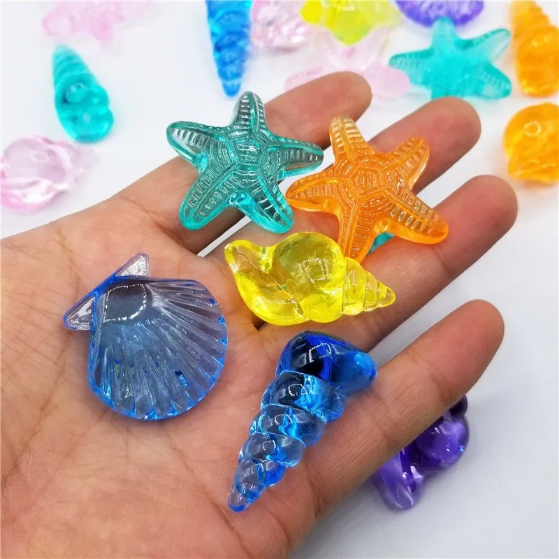 92pcs/set 4 Styles Acrylic Seashells Conch Starfish Assorted Color for Table Scatters Beach Theme Sea Party Ecoration Crafts