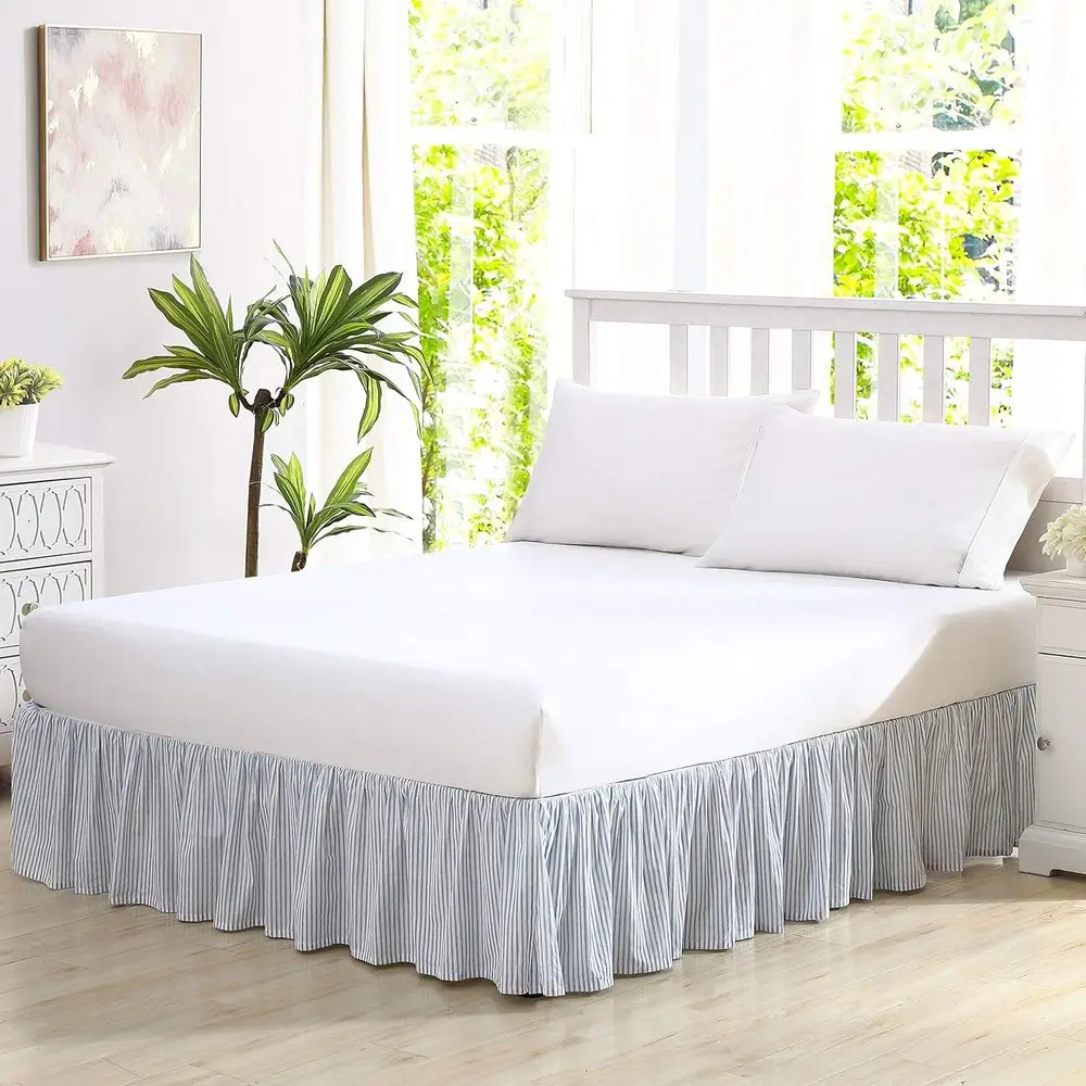 

Классическая синяя хлопковая юбка для кровати размера King Size, легкий домашний декор в вневременном стиле