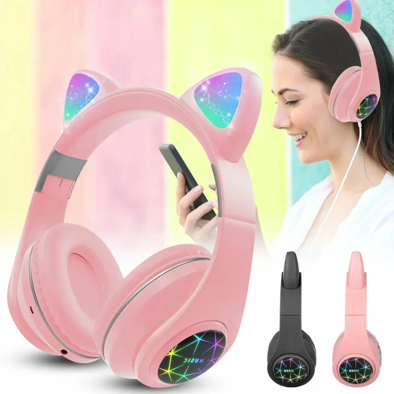 

EYOUOCat Ear LED noise reduction girl cute earphones support TF card microphones