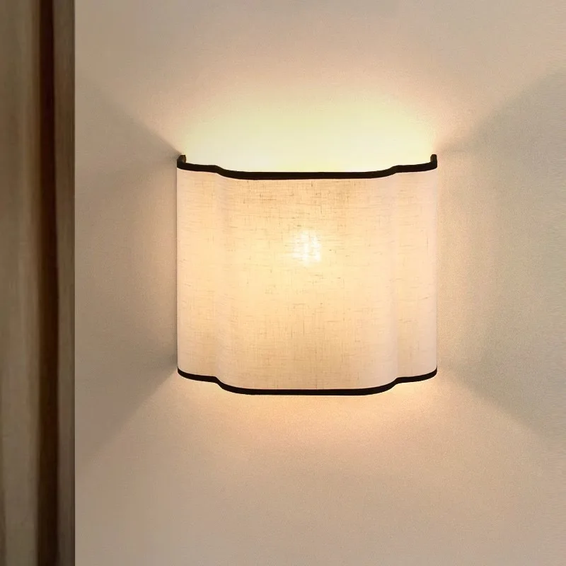 French Cream Style Wall Lamp Creative Linen Bedroom Bedside Background Wall Decorative Lamp Corridor Walkway Lamp
