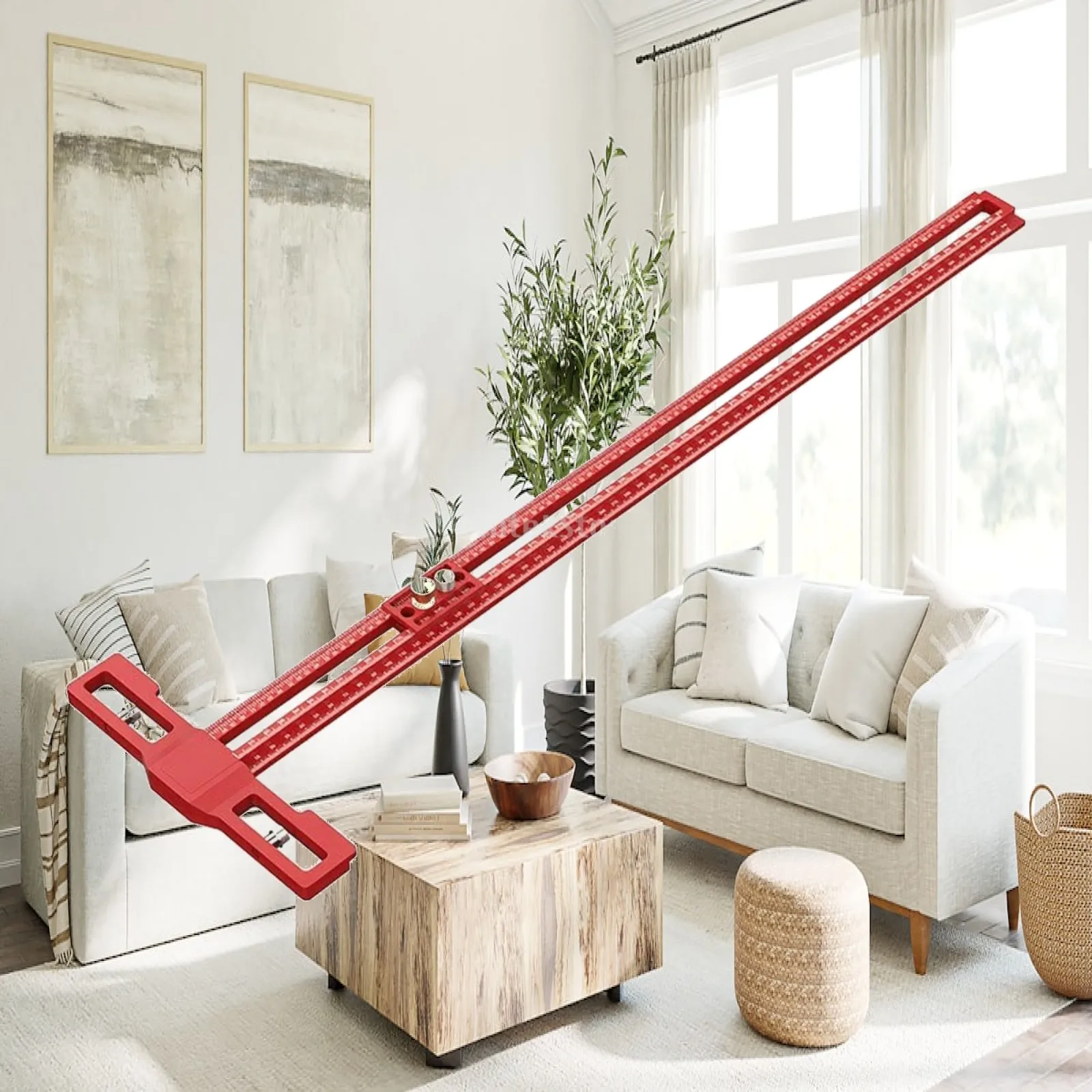 Precision Sliding Carpenter Square with Built in Guide Holes and Double Scale for Woodworking Scribing and Position Marking