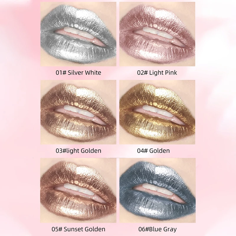 6 pezzi/set, set regalo con smalto per labbra e ombretto liquido, lunga durata, facile da applicare, finitura glitterato perlato luccicante, doppio scopo