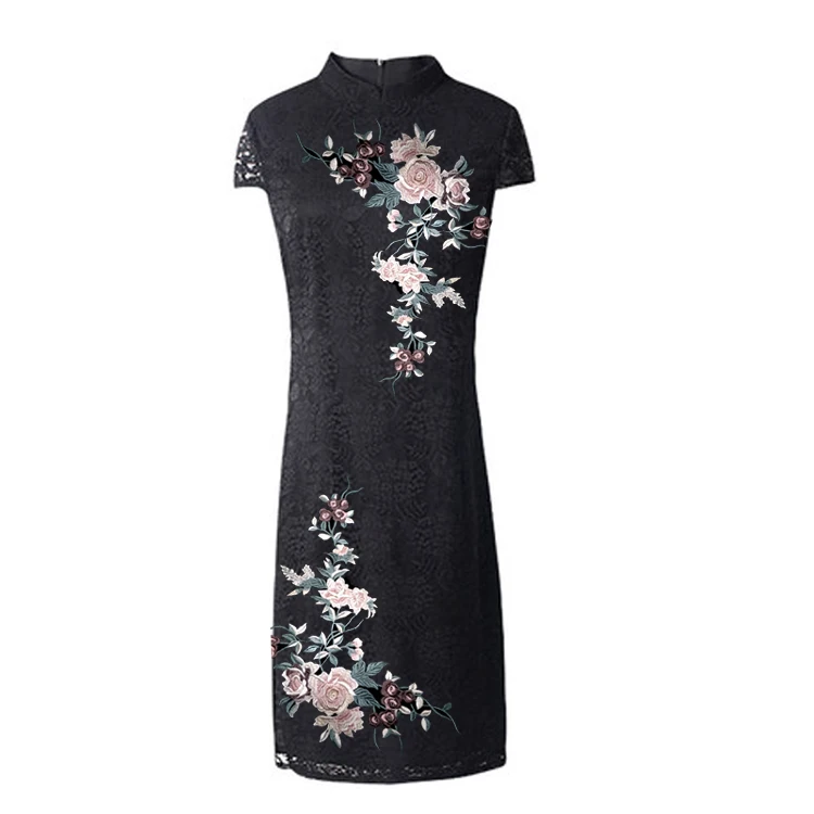 Grandi adesivi in tessuto floreale ricamato, accessori Cheongsam fai da te, Applique multicolore, RS2587