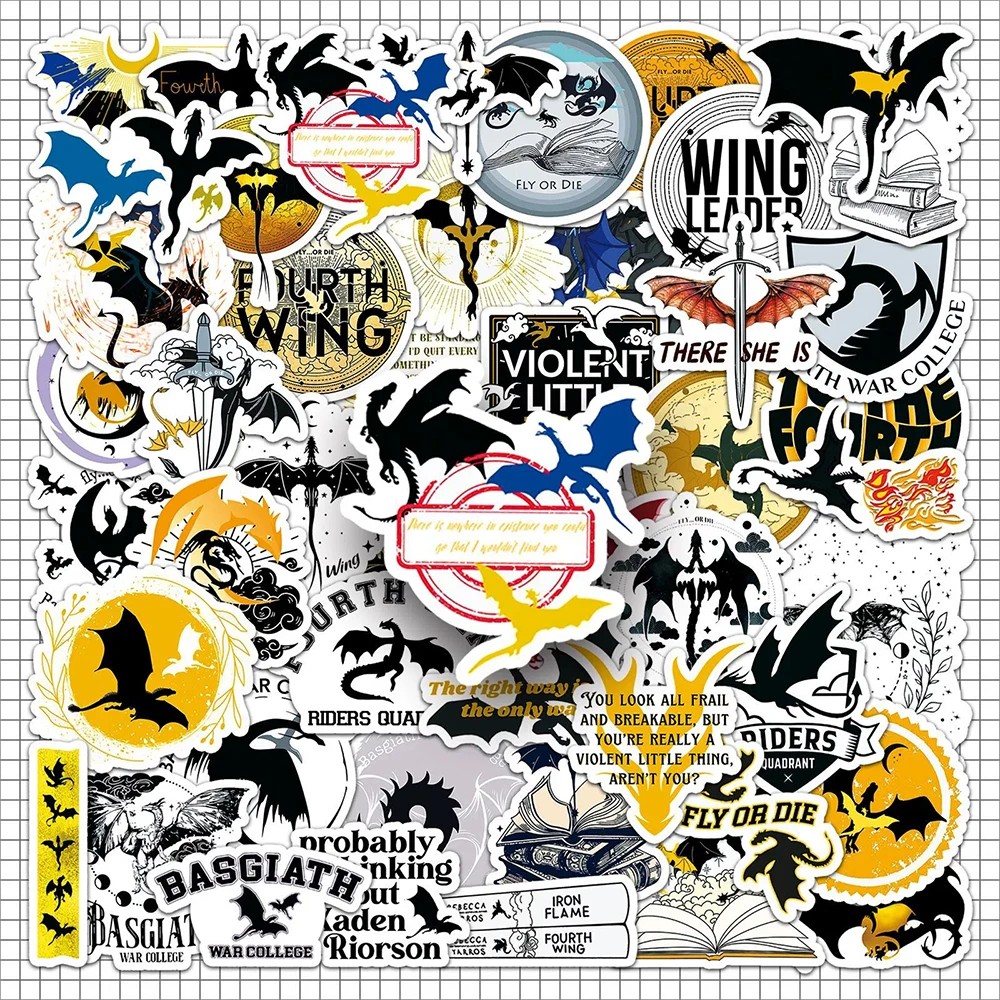 10/30/50 Stück Fantasy-Serie Novel Fourth Wing Cartoon-Aufkleber, wasserdicht, DIY, für Skateboard, Handy, Gepäck, Auto, coole Drachen-Aufkleber, Spielzeug