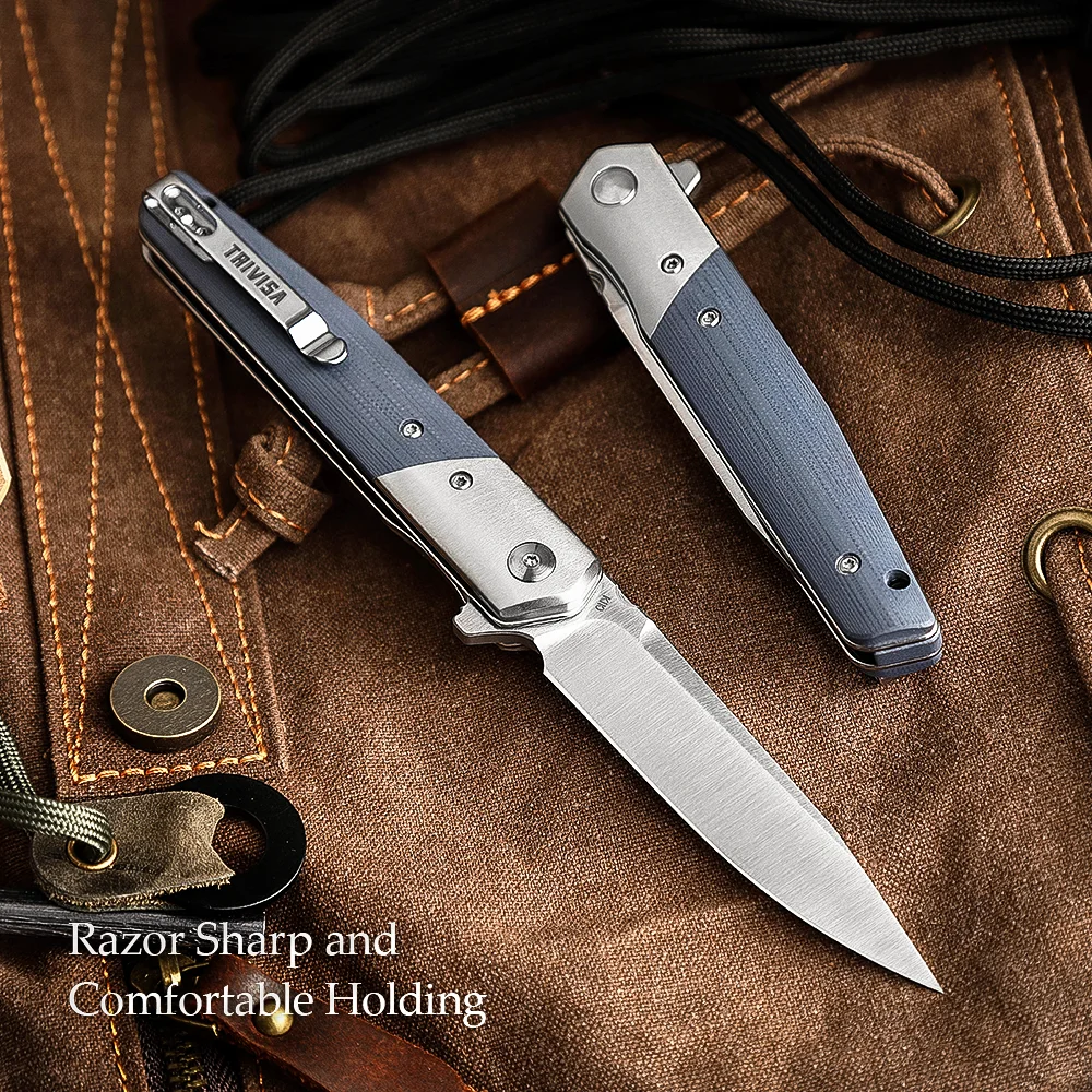 TRIVISA Folding Pocket Knife G10 Handle with Flipper 3.54\