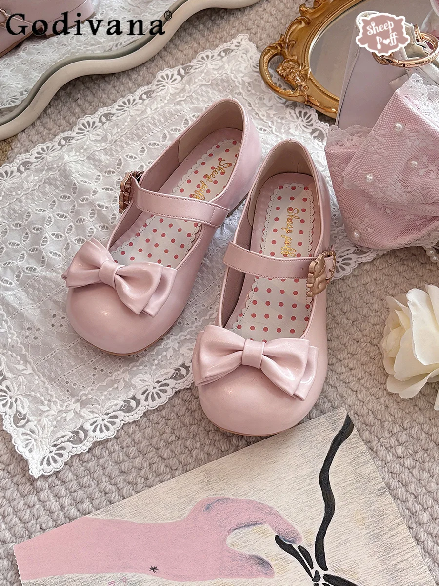 

2025 New Sweet Cute Girl Japanese Original Lolita Low Heel Round Toe Bow Fashion Versatile Mary Jane Shoes