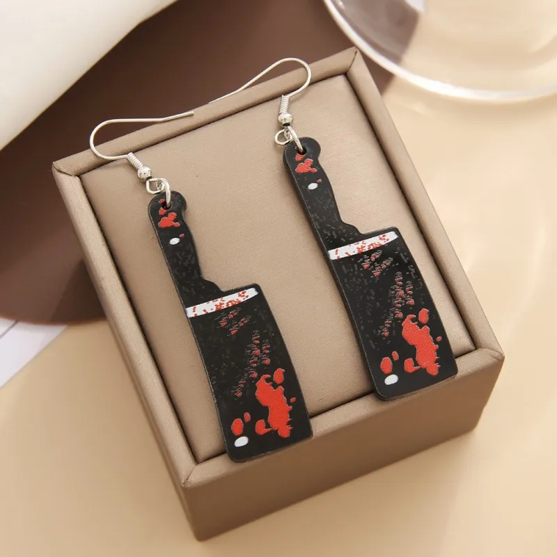 European and American Halloween Bloodstain Printing Acrylic Earrings Personality Scissors Dagger Pendant Plate Jewelry Wholesale