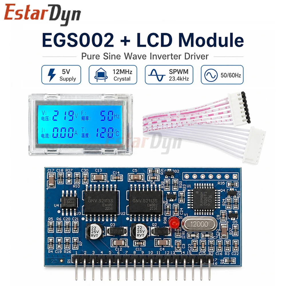 Estardyn EGS002 EG8010 IR2113 Pure Sine Wave Inverter Driver Board SPWM 5V DC-AC 12MHz Crystal LCD Module