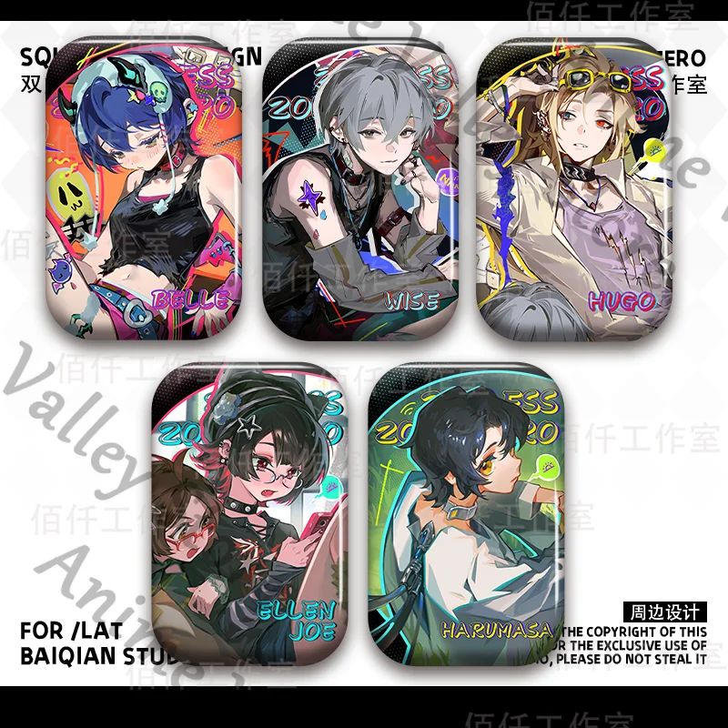 

Anime Zenless Zone Zero Wise Belle Ellen Joe Asaba Harumasa Cosplay Double Flash Badge Cartoon Laser Emblem Brooch Breastpin