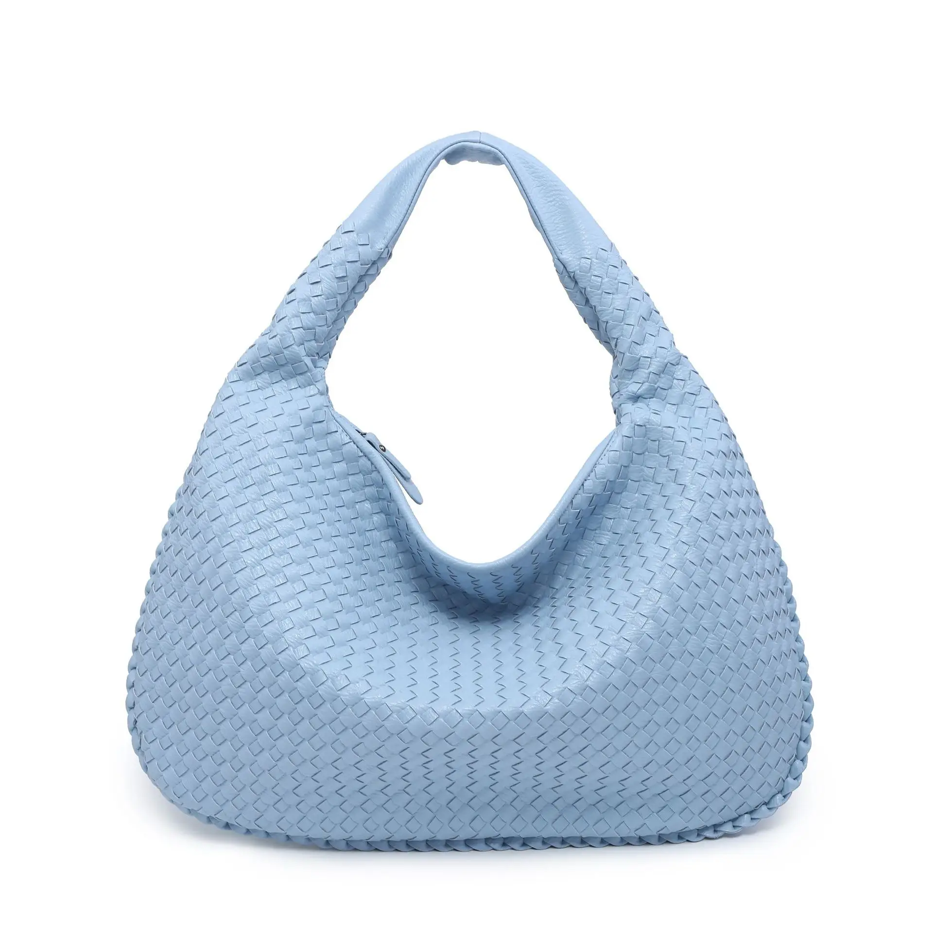 حقيبة كتف عصرية على شكل زلابية منسوجة للنساء كاجوال مقاس كبير للخريف والشتاء والربيع من جلد البولي يوريثان الناعم