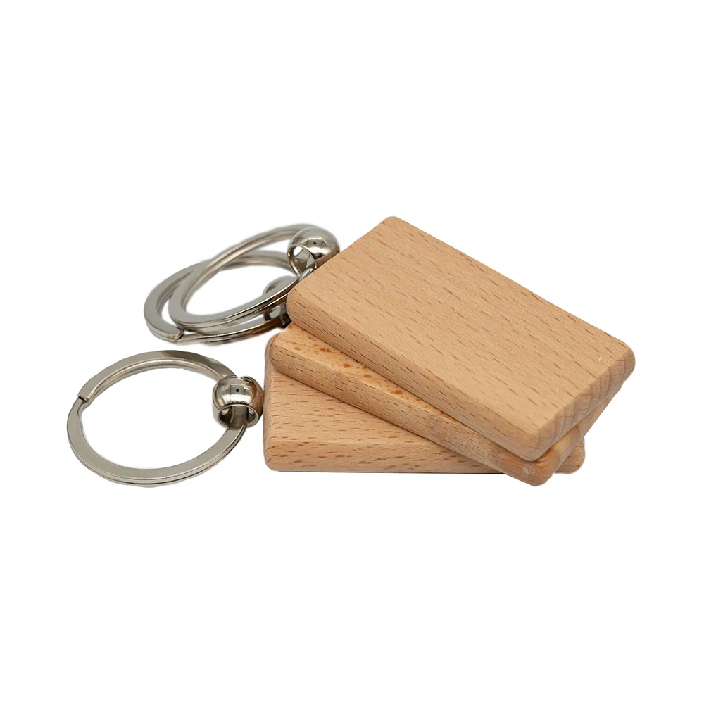 Porte-clés rectangulaire en bois non fini avec porte-clés, gravure sur bois, artisanat de bricolage, 1.2 po, 10 pièces, 20 pièces