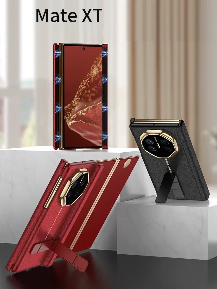 حافظة هواوي ميت XT Masterpiece: جلد طبيعي ثلاثي الطي، مقاوم للصدمات من الدرجة العسكرية، 360 درجة °   واقي عدسة الكاميرا
