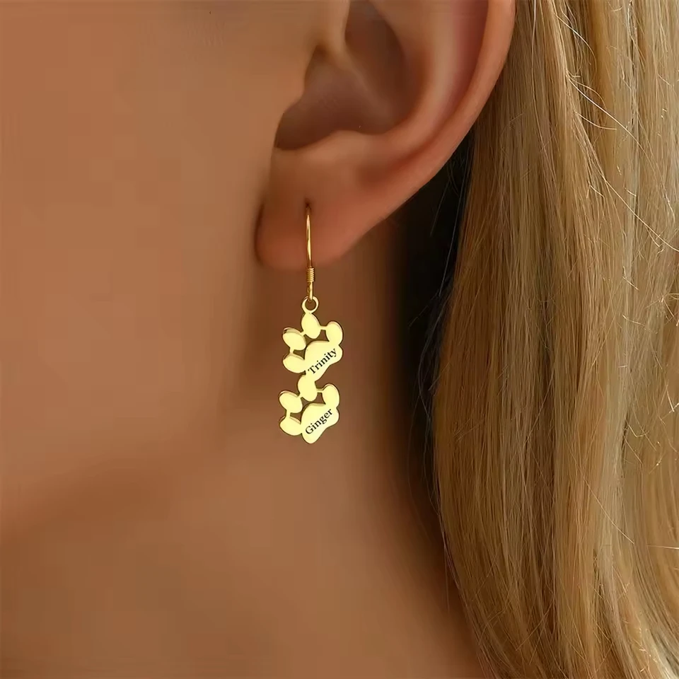 

Cat, Dog, Pet Paw Prints, Custom Engraved Earrings, Ear Hooks, Fashionable and Personalized Niche Female Earrings Birthday Gifts