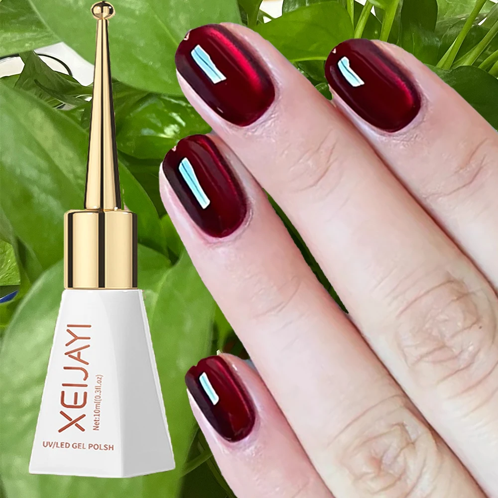 10 مل # 2025 عيد الميلاد الأحمر القط العين هلام طلاء الأظافر الفاخرة الزجاج المعبأة في زجاجات روبي الأحمر القط العين هلام DIY الأحمر مسمار المغناطيسي هلام