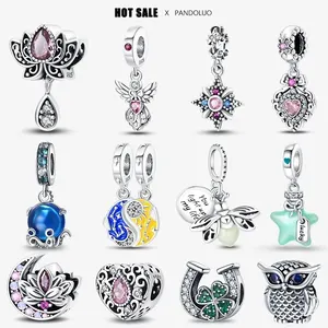 925 Silver Lotus Charm Beads for Women, Pandora Bracelet Fits, Pendant, Bead Jewelry, Classic Series, Romantic, Retro, Original, New, 2024 8 Main Beat Sales - №5