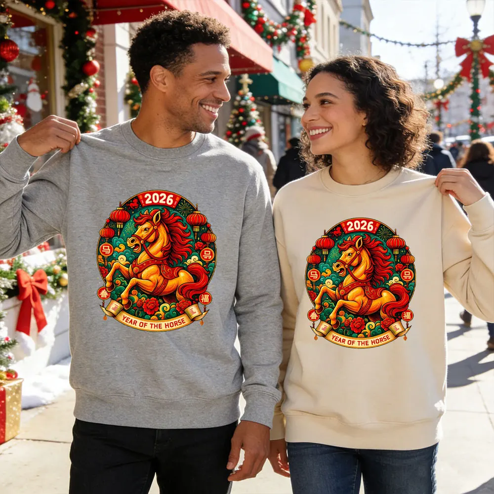 

Chinese New Year 2026 Year of The Horse New Year Unisex Sweatshirt Pullover NYE Horse Lunar Spring Festival Women Sweater
