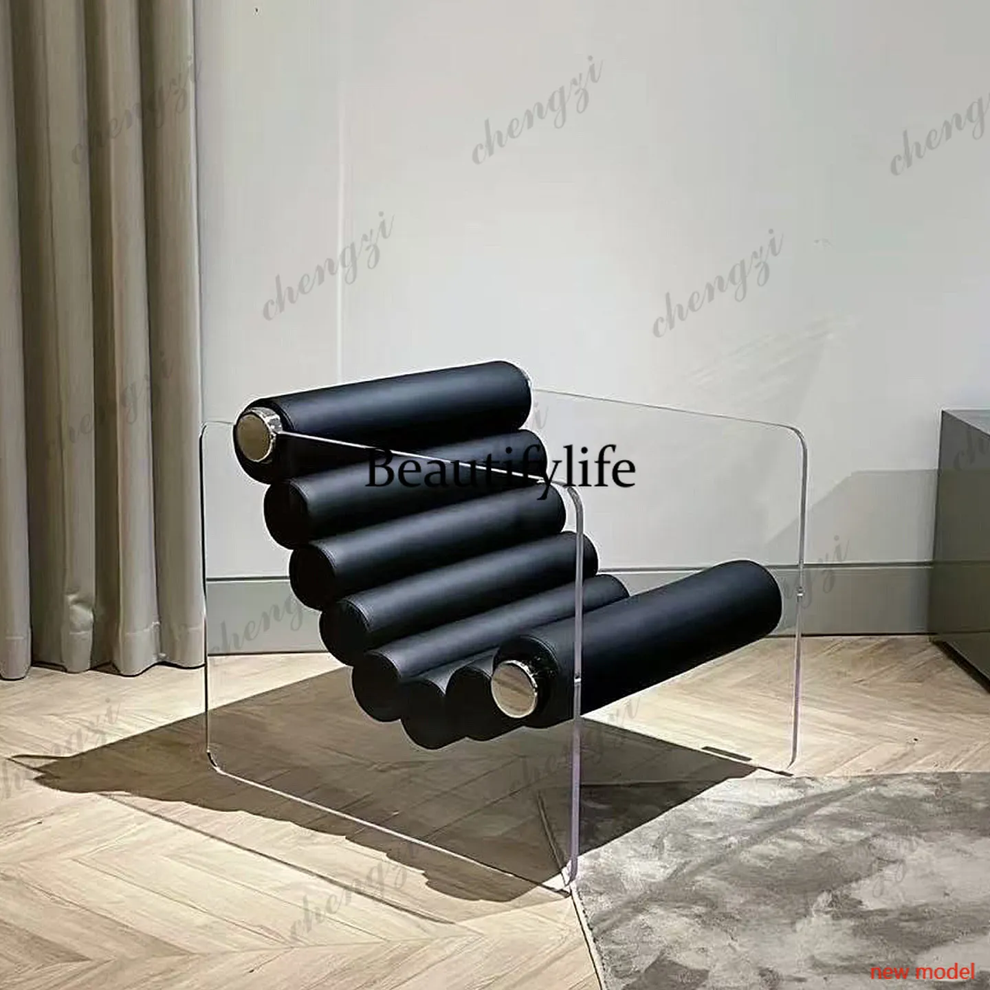 Transparent acrylic suspended armrest single chair living room villa exhibition hall creative leisure lounge chairN138
