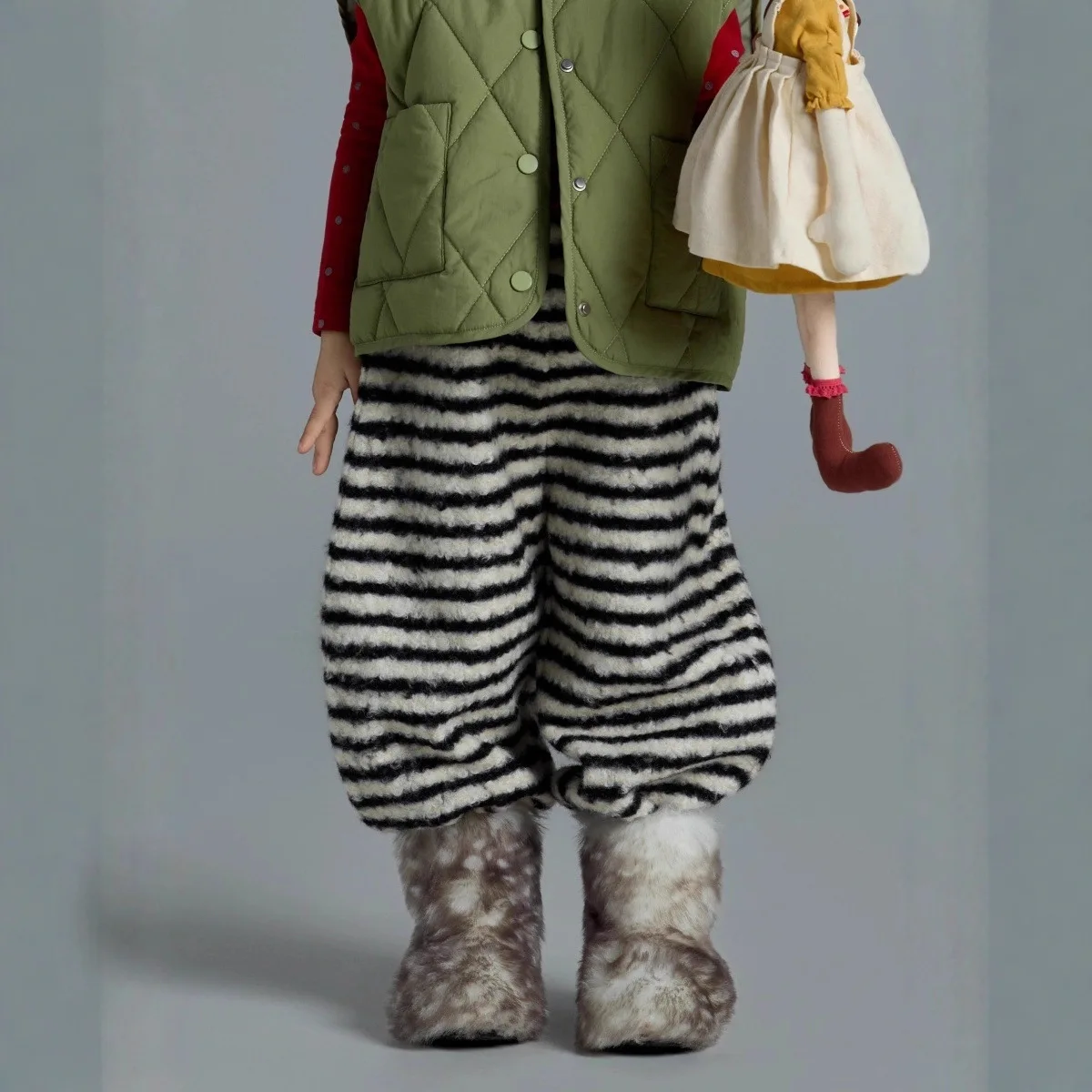 

UNITM Toddler Girls Jogger Pant Thicken Kids Baby Girls Radish Pant New Winter Casual Striped Velet Little Girls Loose Pant