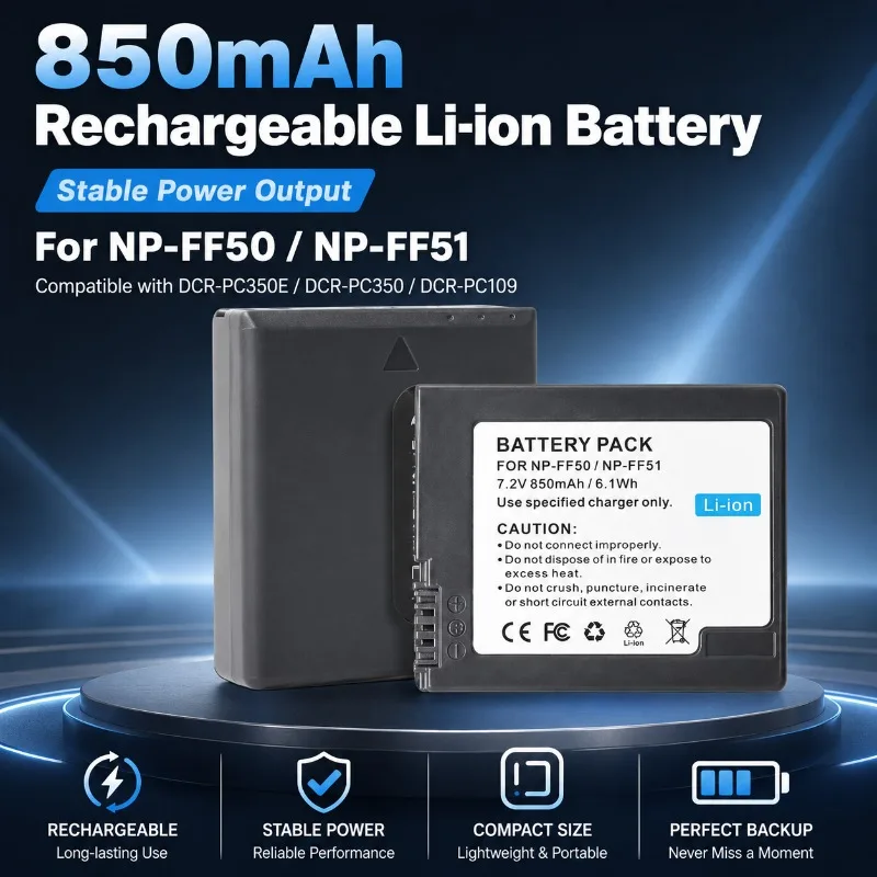 

Compatible for Sony NP-FF50 FF51 7.2V850mAh Rechargeable Backup Camera Battery for DCR-PC350E PC350 PC109 Camcorder Battery Pack