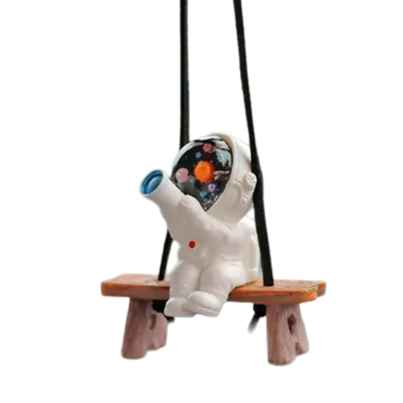 Swing Astronaut Shaped Car Pendant Cartoon Car Rear View Mirrors Hanging Ornaments Resin Interior Decoration