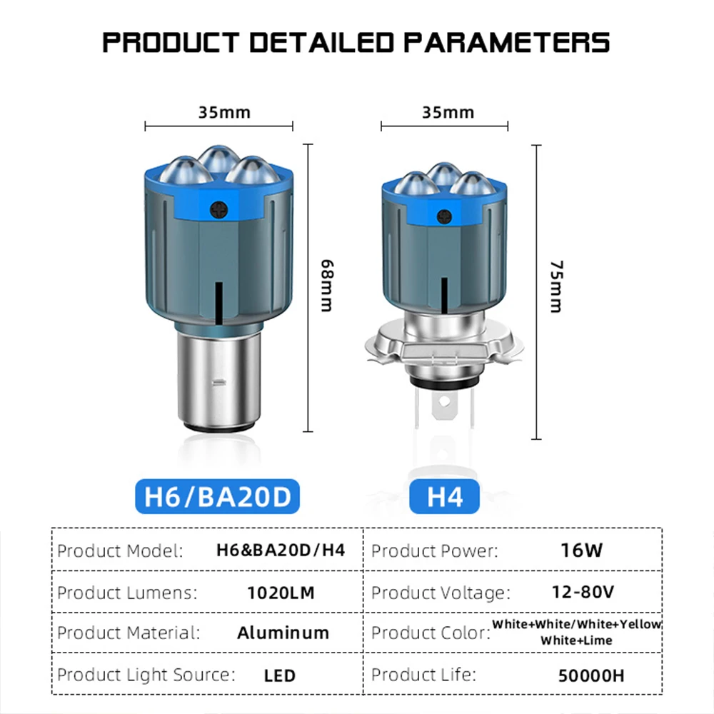 1 قطعة 3 العدسات BA20D H4 دراجة نارية كشافات لمبة 1: 1 H6 أبيض أصفر الجير تسليط الضوء على موتو الأضواء سكوتر موتو اكسسوارات
