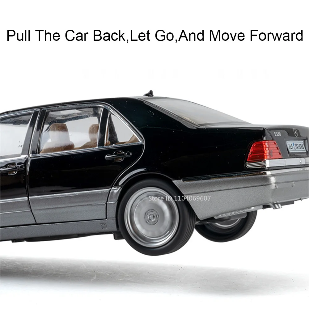 1:24 W140 320SEL ミニチュアおもちゃの車モデル 合金ダイキャスト E300eL ヴィンテージカー サウンドライト プルバック ドア開閉 コレクターズアイテム