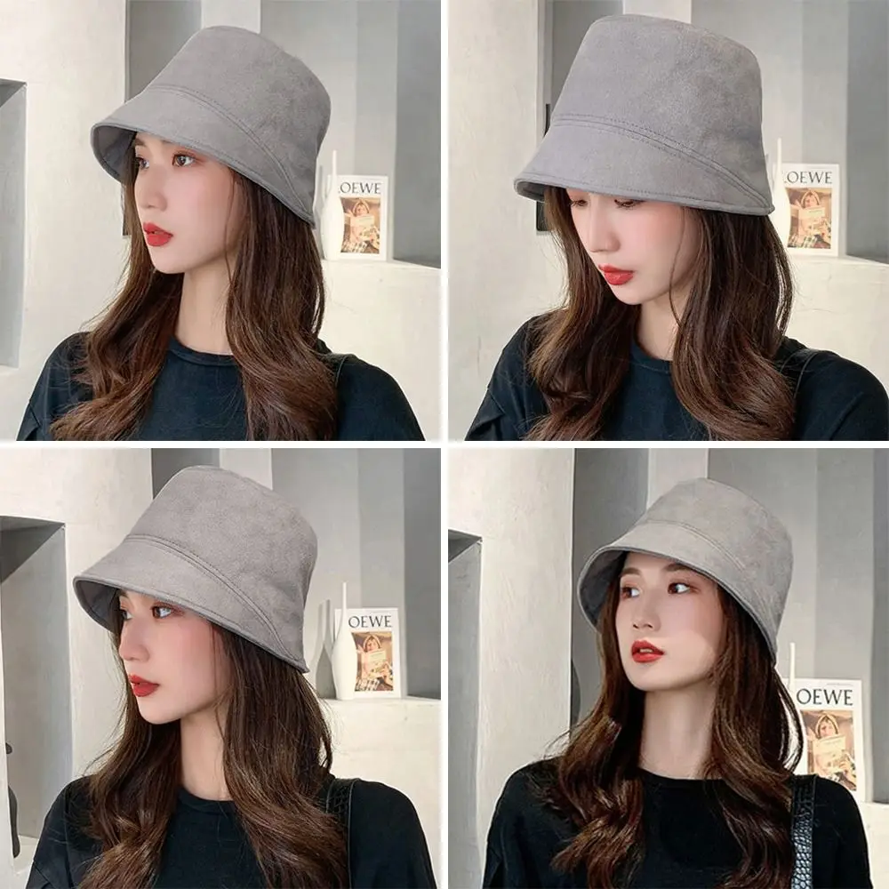 Outdoor Plush Bucket Hat Warm Suede Wool Panama Hat Soft Winter Fisherman Cap for Women