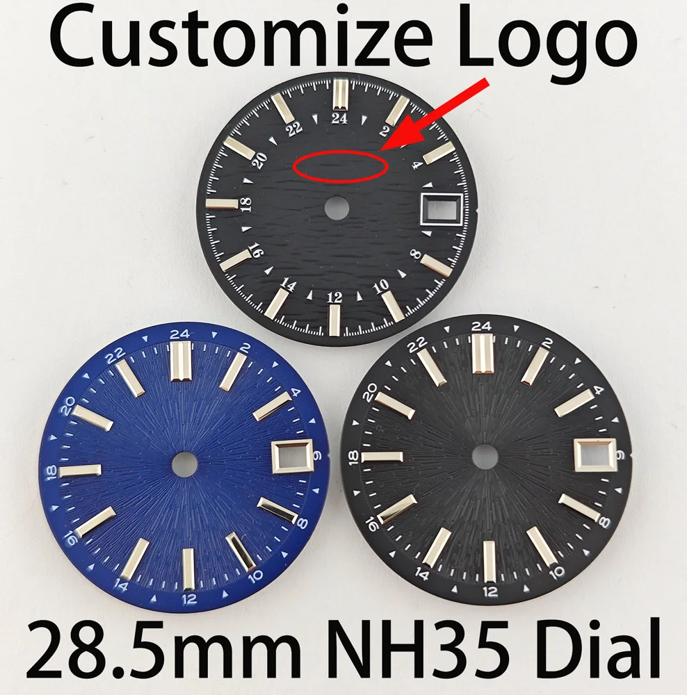 

28.5mm Watch Dial NH35 Dial Black Numeral Dial DIY Custom LOGO Laser Printed Watch Accessories Suitable For NH35/NH36 Movement ﻿