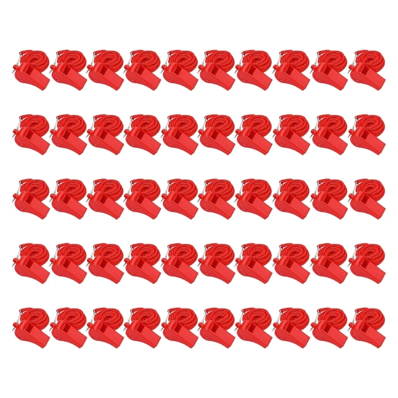U13C 50Pcs Plastic Sports Whistles with Lanyard Loud Crisp Sound Whistles Football Referee for Coaches, Referees